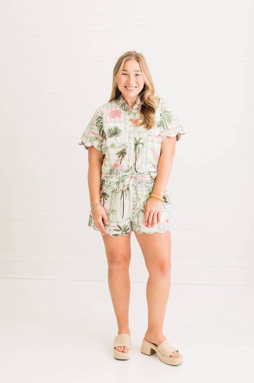 NEW HEART OF GRACE henley pajama short set in palm postal